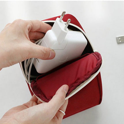 Travel Portable Charger Headset Cable Storage Bag(Wine Red)-garmade.com