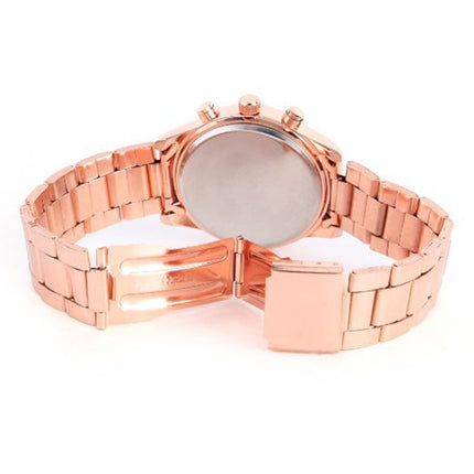 Women Alloy Diamond Stainless Steel Belt Watch(Gold with Diamond)-garmade.com