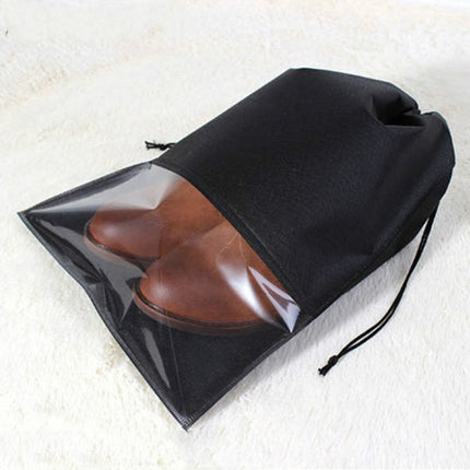 10 PCS Waterproof Shoes Storage Bag Pouch Portable Travel Organizer Drawstring Bag Cover Non-Woven Organizer, Size:32x44cm(Black)-garmade.com