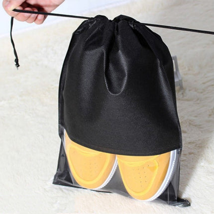 10 PCS Waterproof Shoes Storage Bag Pouch Portable Travel Organizer Drawstring Bag Cover Non-Woven Organizer, Size:32x44cm(Black)-garmade.com