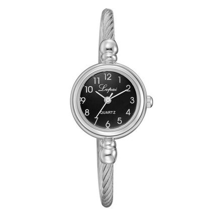 Lvpai Ladies Retro Round Large Dial Alloy Twisted Thin Chain Watch(P432 Black)-garmade.com