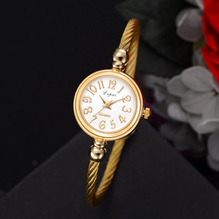 Lvpai Ladies Retro Round Large Dial Alloy Twisted Thin Chain Watch(P432 Black)-garmade.com