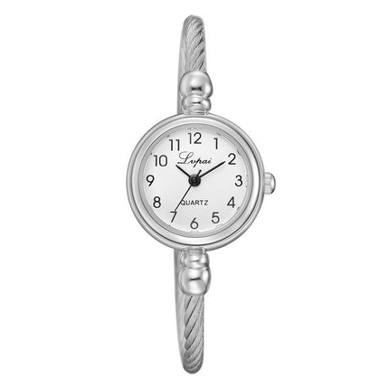 Lvpai Ladies Retro Round Large Dial Alloy Twisted Thin Chain Watch(P432White)-garmade.com