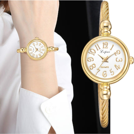 Lvpai Ladies Retro Round Large Dial Alloy Twisted Thin Chain Watch(P432White)-garmade.com