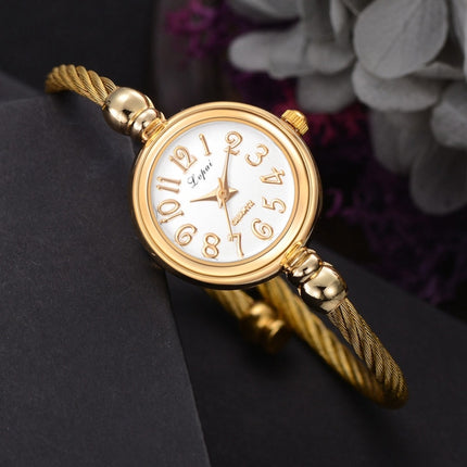 Lvpai Ladies Retro Round Large Dial Alloy Twisted Thin Chain Watch(P432White)-garmade.com