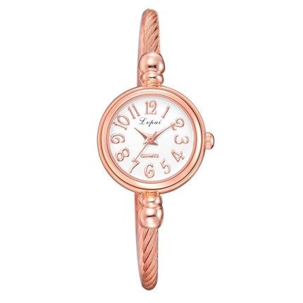 Lvpai Ladies Retro Round Large Dial Alloy Twisted Thin Chain Watch(P433Rose Gold)-garmade.com