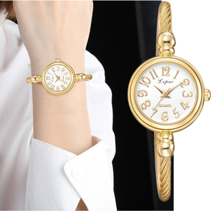 Lvpai Ladies Retro Round Large Dial Alloy Twisted Thin Chain Watch(P433Rose Gold)-garmade.com