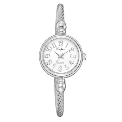 Lvpai Ladies Retro Round Large Dial Alloy Twisted Thin Chain Watch(P433Silver)-garmade.com
