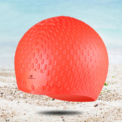 Larger Version Water Drop Shape Silicone Swimming Cap(Orange)-garmade.com