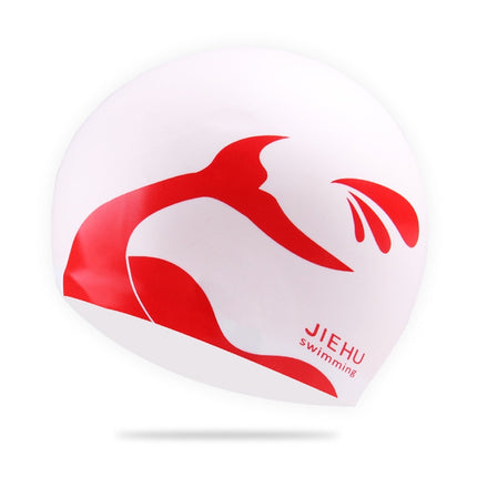 Enlarged Version Dolphin Pattern Silicone Swimming Cap for Male and Female(White)-garmade.com