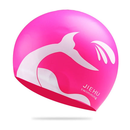 Enlarged Version Dolphin Pattern Silicone Swimming Cap for Male and Female(Pink)-garmade.com