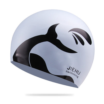 Enlarged Version Dolphin Pattern Silicone Swimming Cap for Male and Female(Silver)-garmade.com