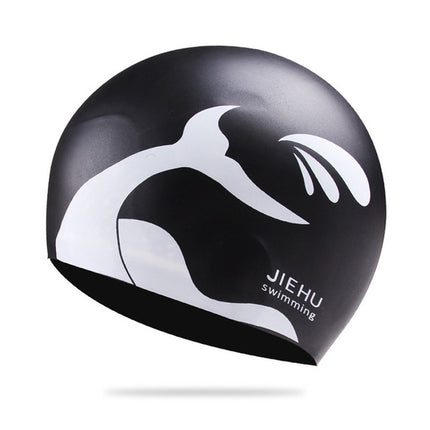 Enlarged Version Dolphin Pattern Silicone Swimming Cap for Male and Female(Black)-garmade.com