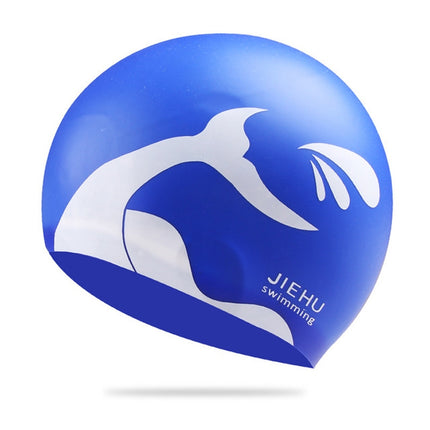 Enlarged Version Dolphin Pattern Silicone Swimming Cap for Male and Female(Blue)-garmade.com