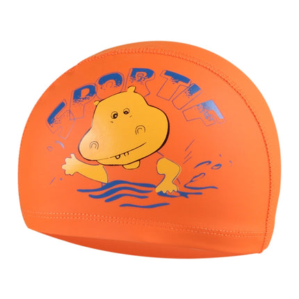Children Cartoon Hippo Pattern PU Coated Waterproof Swimming Cap(Orange)-garmade.com