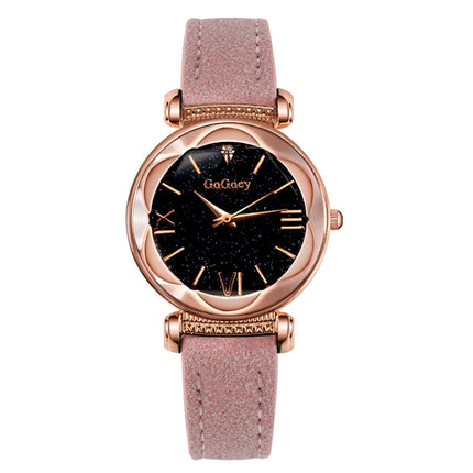 Gogoey Ladies Starry Sky Leather Belt Watch(Pink)-garmade.com