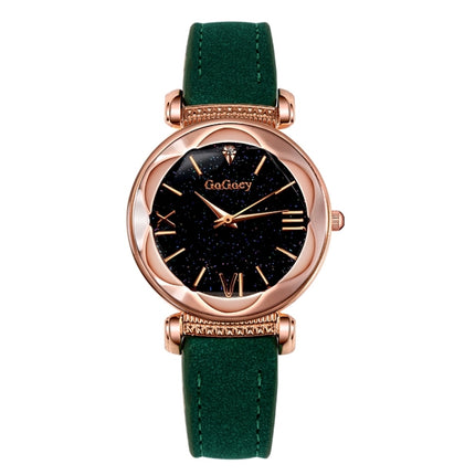 Gogoey Ladies Starry Sky Leather Belt Watch(Green )-garmade.com