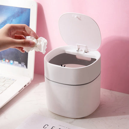 Household Mini Desktop Trash Can Covered Debris Storage Cleaning Cylinder Box, Style:Push-type(Blue)-garmade.com