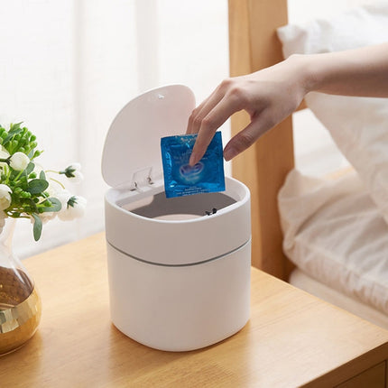 Household Mini Desktop Trash Can Covered Debris Storage Cleaning Cylinder Box, Style:Push-type(White)-garmade.com