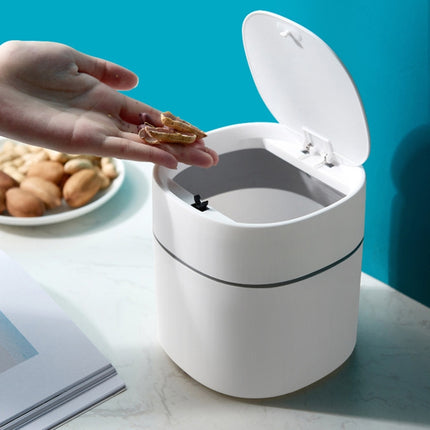 Household Mini Desktop Trash Can Covered Debris Storage Cleaning Cylinder Box, Style:Push-type(White)-garmade.com