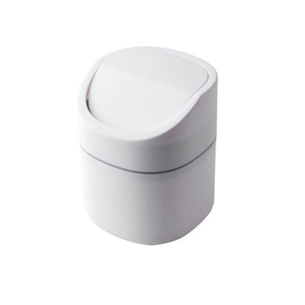 Household Mini Desktop Trash Can Covered Debris Storage Cleaning Cylinder Box, Style:Flip Lip(White)-garmade.com