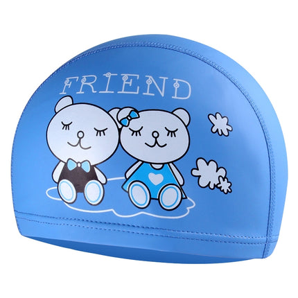Children Waterproof Hair Care PU Coated Cartoon Pattern Swimming Cap(Blue Bear)-garmade.com