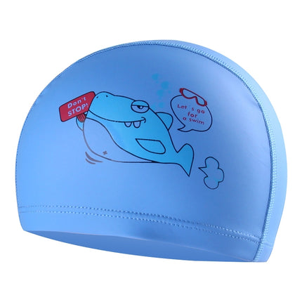 Children Waterproof Hair Care PU Coated Cartoon Pattern Swimming Cap(Blue Shark)-garmade.com