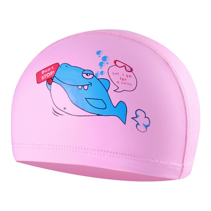 Children Waterproof Hair Care PU Coated Cartoon Pattern Swimming Cap(Pink Shark)-garmade.com