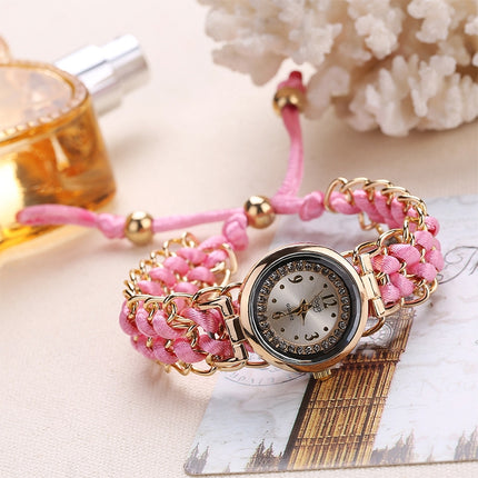 Sloggi 377 Women Knitting Rope Chain Quartz Wrist Watch(Pink)-garmade.com