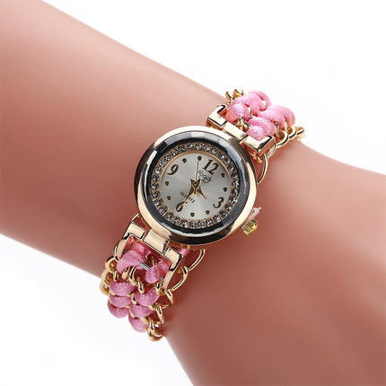 Sloggi 377 Women Knitting Rope Chain Quartz Wrist Watch(Pink)-garmade.com