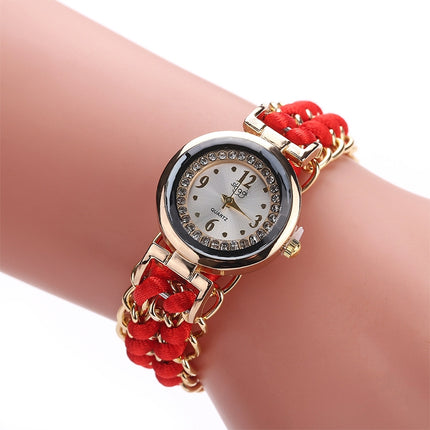 Sloggi 377 Women Knitting Rope Chain Quartz Wrist Watch(Red)-garmade.com