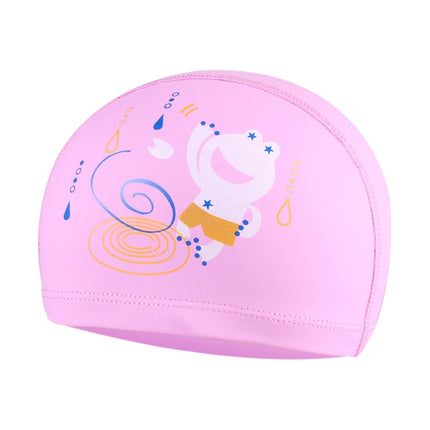 Children Waterproof Hair Care PU Coated Cute Frog Pattern Swimming Cap(Pink)-garmade.com