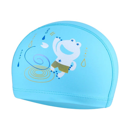 Children Waterproof Hair Care PU Coated Cute Frog Pattern Swimming Cap(Lack Blue)-garmade.com