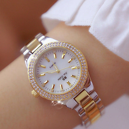 BS beesister FA1258 Women Round Case Diamond Alloy Strap Watch(Interval Gold)-garmade.com