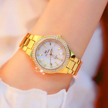 BS beesister FA1258 Women Round Case Diamond Alloy Strap Watch(Interval Gold)-garmade.com