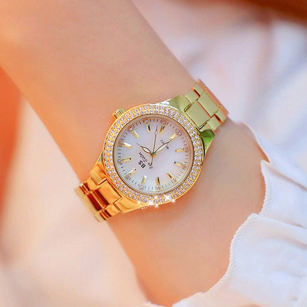 BS beesister FA1258 Women Round Case Diamond Alloy Strap Watch(Interval Gold)-garmade.com