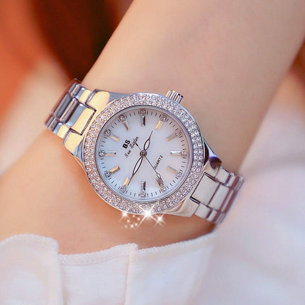 BS beesister FA1258 Women Round Case Diamond Alloy Strap Watch(Interval Gold)-garmade.com