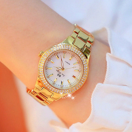 BS beesister FA1258 Women Round Case Diamond Alloy Strap Watch(Gold)-garmade.com