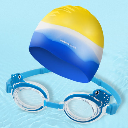 KingpouSports K9002 5 in 1 Children Anti-fog Diving Swimming Goggles + Swimming Cap + Nose Clip + Earplugs + Mirror Buckle Set(Blue Fish)-garmade.com