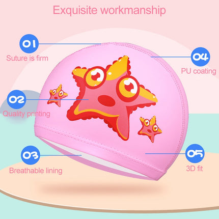 Children Waterproof PU Coated Breathable Sunscreen Swimming Cap(Pink Starfish)-garmade.com
