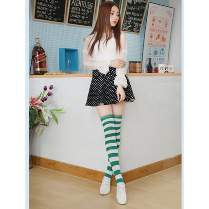 Children Color Striped Stockings Japanese Thigh Socks, Size:One Size(Green and White Wide Stripe)-garmade.com