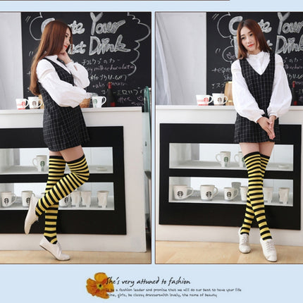 Children Color Striped Stockings Japanese Thigh Socks, Size:One Size(Yellow and Black Pinstripe)-garmade.com