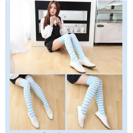 Children Color Striped Stockings Japanese Thigh Socks, Size:One Size(Blue and White Pinstripe)-garmade.com
