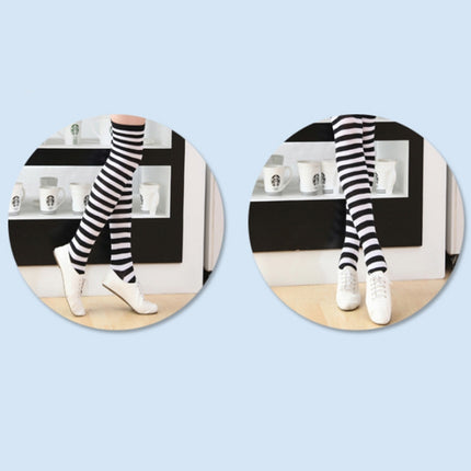 Children Color Striped Stockings Japanese Thigh Socks, Size:One Size(Black and White Pinstripe)-garmade.com