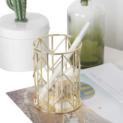 Hollow Iron Pen Holder Makeup Brushes Storage Desk Organizer Container(Gold)-garmade.com