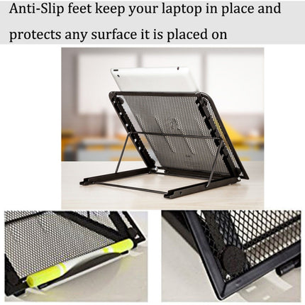 Portable Desktop Folding Cooling Metal Mesh Adjustable Ventilated Holder(Black)-garmade.com