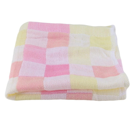 Double Gauze Cotton Bath Towel Adult Baby Water-absorbing Quick-drying Bath Towel(Pink Grid)-garmade.com