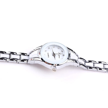 Lvpai Round Dial Two-Color Stainless Steel Strap Bracelet Quartz Watch for Women(Silver Black)-garmade.com