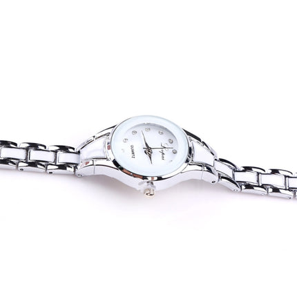 Lvpai Round Dial Two-Color Stainless Steel Strap Bracelet Quartz Watch for Women(Silver White)-garmade.com