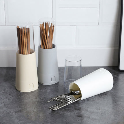 Dustproof Kitchen Drain Household Plastic Cutlery Storage Chopsticks Box with Lid(White)-garmade.com